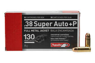 Aguila 38 Super 130gr +P FMJ Ammo comes in a box of 50